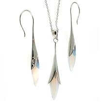 Silver Opal Crystal Design Necklace Earrings Jewelry Set in Gift Box Bucasi