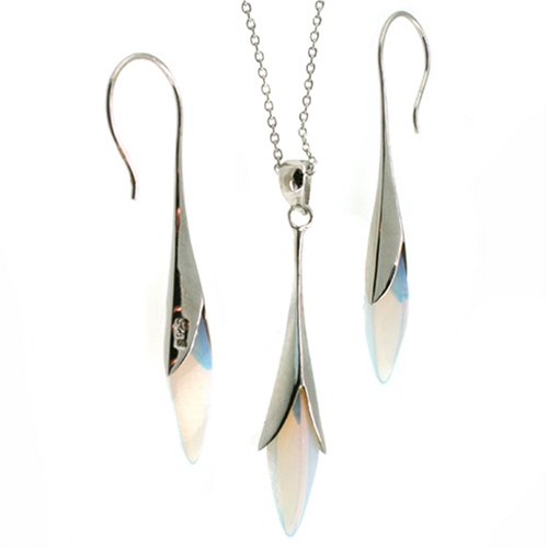 Silver Opal Crystal Design Necklace Earrings Jewelry Set in Gift Box Bucasi SALE