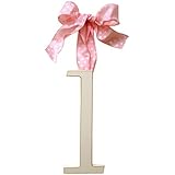 New Arrivals Wooden Letter L with Pink Polka Dot Ribbon, Cream