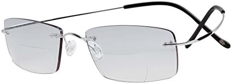 LianSan Super Light 100% Titanium Reading Glasses Men Fashion Rimless Reading Eyeglasses bifocal Women sun reading glasses 8015 (+2.50, silver)