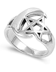 Sterling Silver Womans Star of David Moon Ring Polished Comfort Fit Band 15mm Size 7
