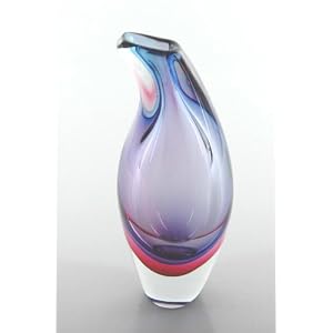 Glass Vase Blue, Purple & Red Sommerso Lovely 100% Handblown Art X1085