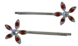 High Fashion 6pc Sparkle Jewelry Red Flower Hairclip - Rhinestone Flower Hairclip