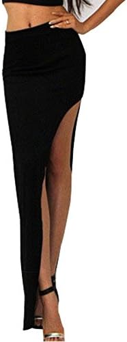 FENZE Womens Sexy Irregular Hem Long Skirt Clubwear Black
