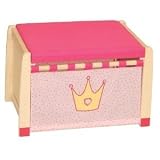 roba 98438 – Spielzeugtruhe Krönchen, Massivholz unbehandelt, gepolsterter Sitz, Front stoffbespannt 36 x 57 x 38 cm