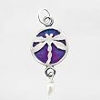 Round Dragonfly Pendant with White Pearl Gemstone Bead in Sterling Silver with Patina Finish, #9109