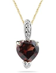0.03 Cts Diamond & 1.36 Cts Garnet Heart Pendant in 14K Two Tone Gold