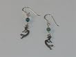 Sterling Silver Kokopelli French Hook Earrings - Green Bead - ER-0093