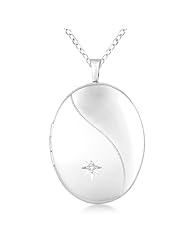 Sterling Silver Split Oval-Shaped Diamond Locket Necklace (0.01ct.)