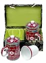 Great Gift Idea for Coffee Tea Drinkers - 8oz. Lidded Teacups & Strainers in Silk Box - Fuchsia