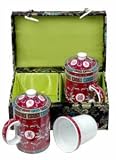 Great Gift Idea for Coffee Tea Drinkers - 8oz. Lidded Teacups & Strainers in Silk Box - Fuchsia