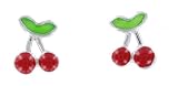 Les Tr�sors de Nad�ge - Boucles d'Oreilles Cerises Email Rouge et Vert 1 - Argent 925/000