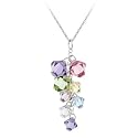 Sterling Silver Multi-Colored Swarovski Elements Linear Drop Pendant with Rolo Chain, 18"