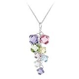 Sterling Silver Multi-Colored Swarovski Elements Linear Drop Pendant with Rolo Chain, 18