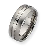 Titanium Grooved 8mm Brushed and Polished Band Ring - Size 8