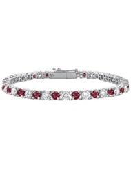 Ruby and Diamond Tennis Bracelet 14K White Gold - 3.00 CT TGW