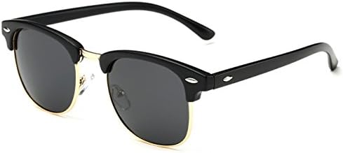 Men's Polarized Classic Half Frame Wayfarer Sunglasses with Metal Rivets Black