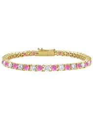 Pink Sapphire and Diamond Tennis Bracelet 14K Yellow Gold 5.00 CT TGW