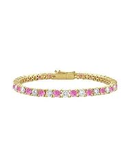 Pink Sapphire and Diamond Tennis Bracelet 18K Yellow Gold 5.00 CT TGW