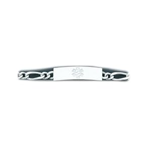 Sterling Silver Medical Alert ID Figaro Chain Bracelet - Length 8 Inch