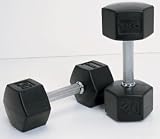 20 lb. TKO Rubber Encased Hex Dumbbell (Black)