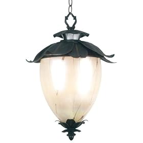 Azalea Large Hanging Lantern, ART GLASS SHADE, OXIDIZED BRONZE by 