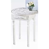 White Wood Carved Top End or Side Table, Furniture