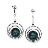 14k White Gold, Diamond & Tahitian Black Pearl Dangle Post Earrings (0.13ctw)