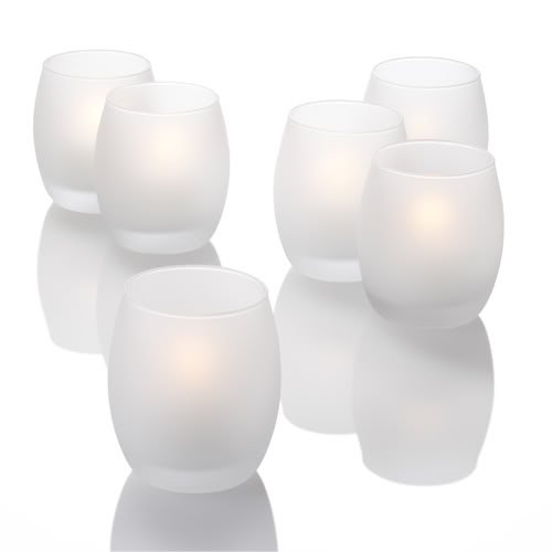 Set of 72 Flameless LED Tealights and 72 Frosted Grande Hurricane Holders