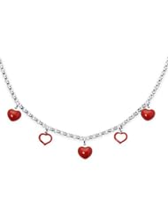 Unicornj Sterling Silver Childrens Necklace with Red Heart Charms