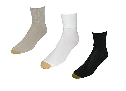 Gold Toe Womens Plus Size Cotton Turn Cuff Ankle Socks (Pack of 3), Shoe Size 8 - 13