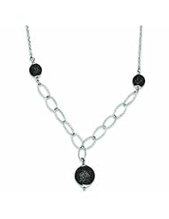 Genuine .925 Sterling Silver Rhodium Plated Black Glitter Enamel Bead Necklace 14.1 Grams.100% Satisfaction Guaranteed.