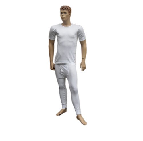 Mens white side seam free extra comfort thermal t-shirt and long johns = Medium