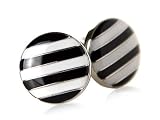 Black & White Enamel Striped Silver Cufflinks with Presentation Box