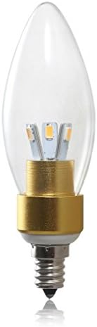 Golden Sun Dimmable 4W Chandelier LED Bullet Tip Bulb, Clear Glass Lens Golden Housing, 40 watt equivalent, E12 Candelabra Base, Sexy LED Design, 3000K Soft White