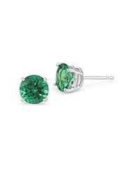 6mm, 1.90 Carats Emerald Stud Earrings, 14K White Gold