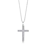 Sterling Silver 925 Cubic Zirconia CZ Religious Cross Pendant Necklace