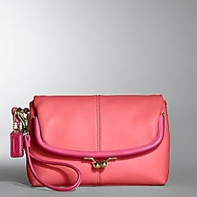 AUTHENTIC COACH BONNIE LEATHER FOLDOVER CAPACITY WRISTLET (Coral/Fuchsia)