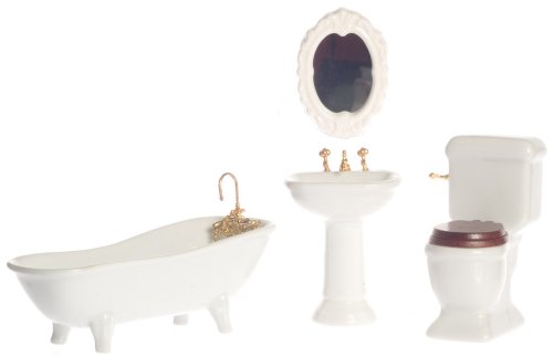 Childrens Toyshop  Toys : Porcelain Bath Set White 4pc Set 1" Scale