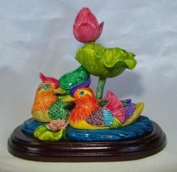 Swimming Mandarin Ducks with Lotus Flower Figurne