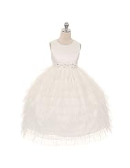 Girls 2015 Beaded  Tulle Sleeveless Flower-Girl Dress/Wedding Dress  With a Bow(s)