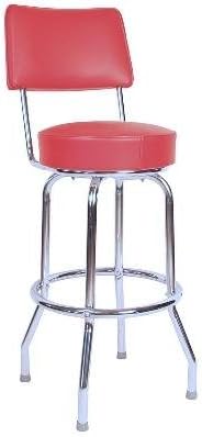 Richardson Seating Swivel Bar Stool with Back Chrome Frame and Seat, Red, 30"