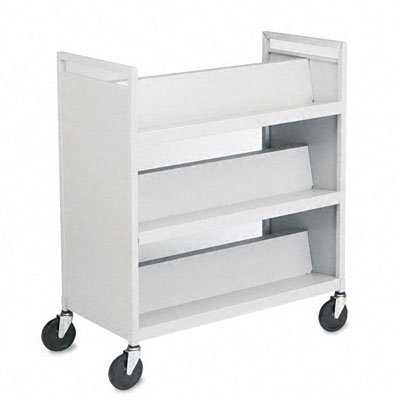 Buddy Products Slant Shelf Library Cart Steel 18 x 42 x 37 Inches Platinum
