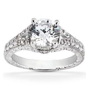 0.55 Ct Round Diamond Vintage Style Engagement Ring W Milgrain Pave FLAWLESS GIA