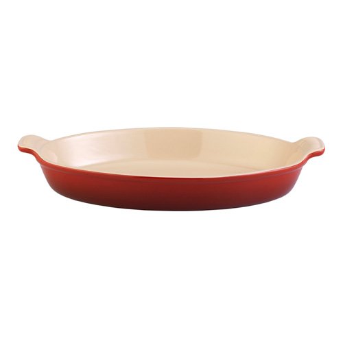 le creuset stoneware oval au gratin dish, color: cherry, size: 24 ounce