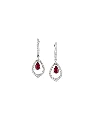 14K White Gold - Genuine Ruby & Diamond Earrings