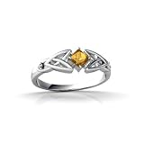 14K White Gold Genuine Square Citrine Celtic Knot Ring