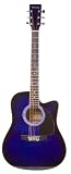 Huntington Full Size Dreadnought Cutaway Acoustic Guitar with Free Carrying Bag and Accessories - Blue (Guitar, Case, Strap, Pick, eBook, Free Mini Rubber Guitar & Pick)