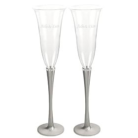 Toasting Flutes with Rhinestone-Studded Brushed Stems
