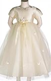 New Butterfly Tulle Flower Girl Pageant Dress plus Hair Bow (White Pink or Ivory) 2 to 8 Girls